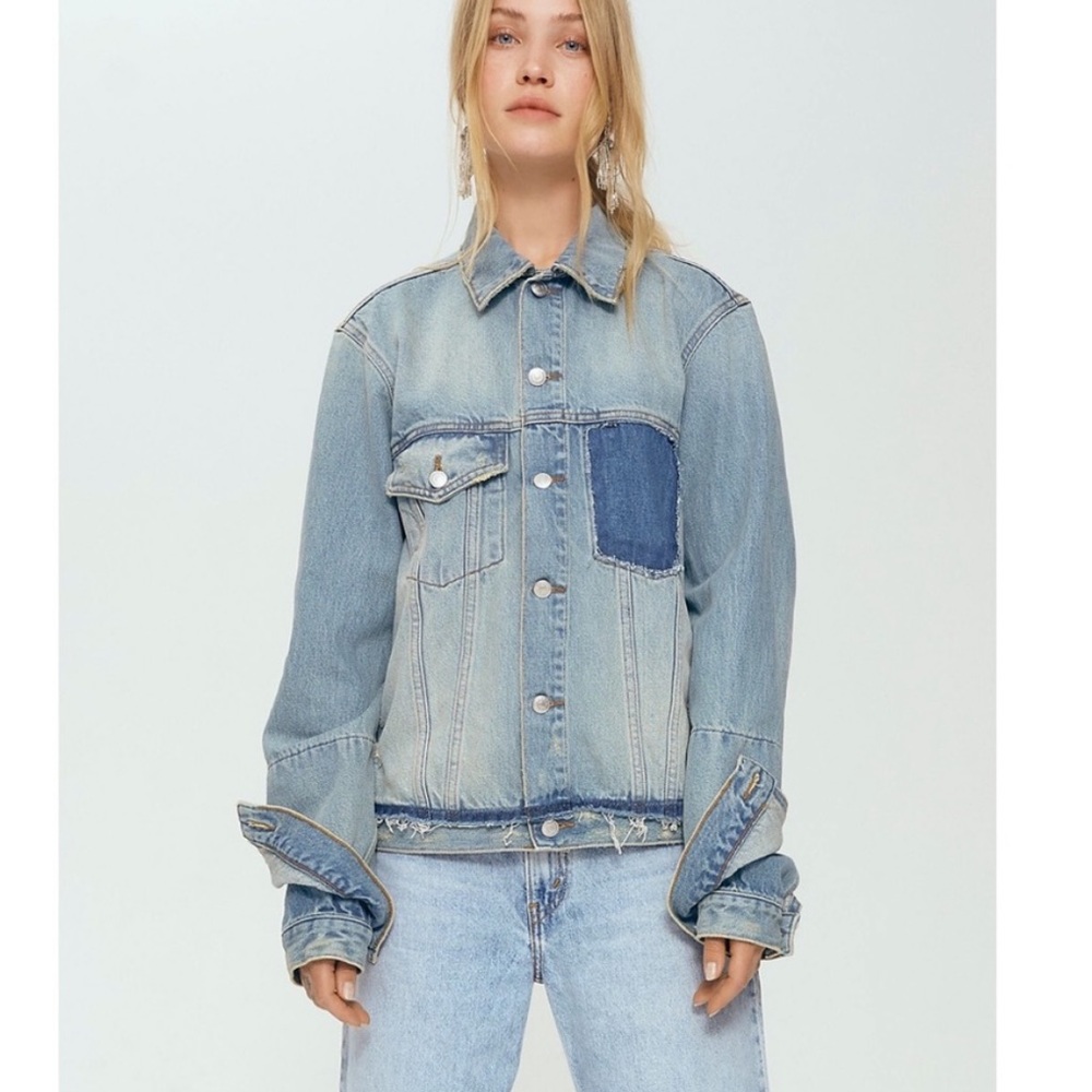 Zadig & Voltaire Klausi Dirty Denim Jacket Medium Blue Distressed